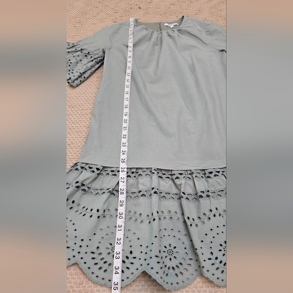 Madewell Eyelet Drop Waist Mini Dress 100% Cotton in Sage Green Size Small - Picture 8 of 11
